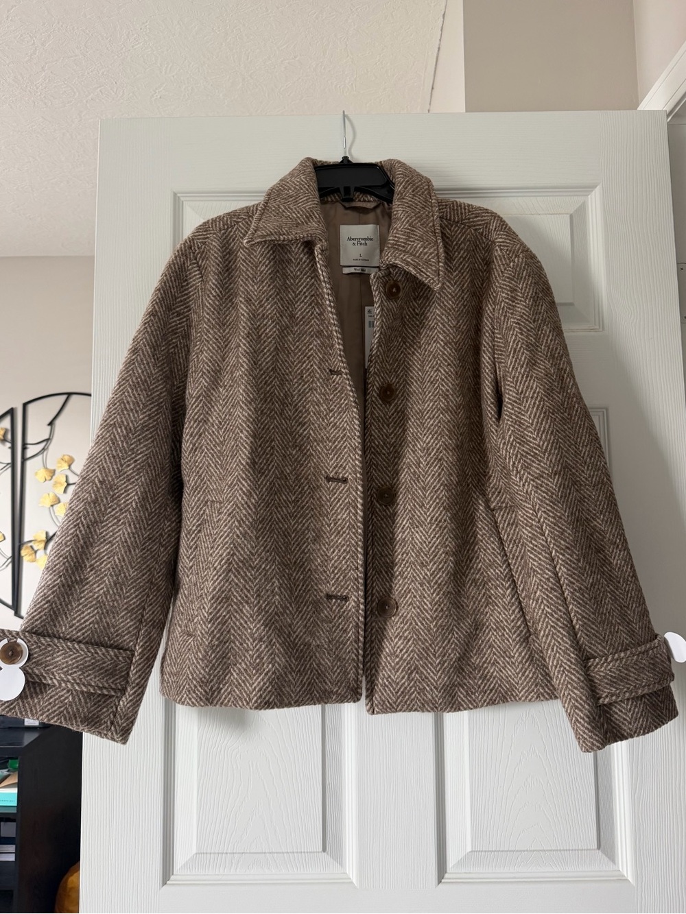 Abercrombie & Fitch Women's Brown Herringbone Wool Blend Jacket